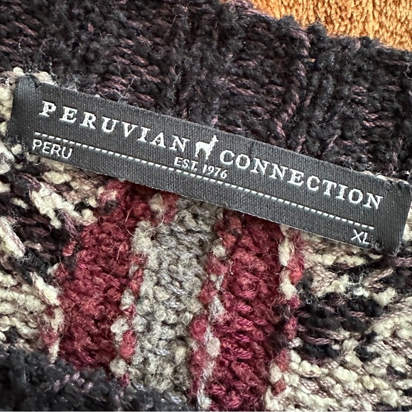 PERUVIAN CONNECTION Wool Serenata Pullover Fringe in Magenta Coral Sage Sz. XL - Picture 13 of 13